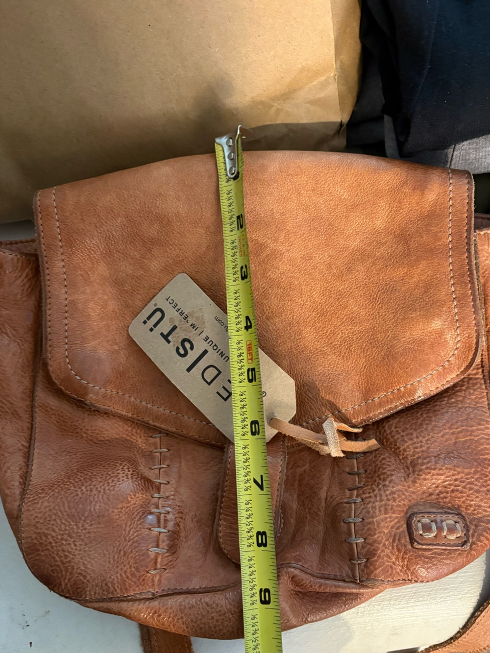Bed Stu Leather Crossbody Satchel in Cognac Brown - Distressed Casual Style - Picture 7 of 8